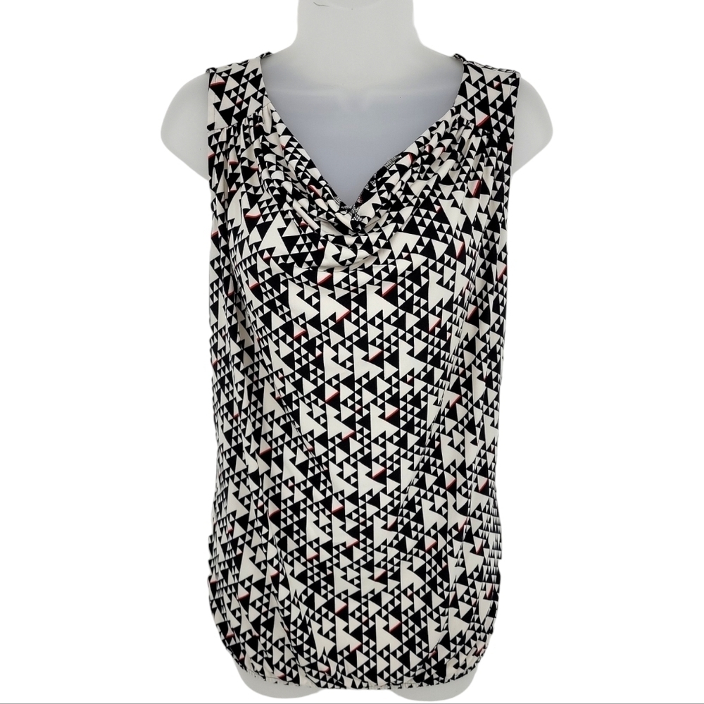 Pro Spirit  Womens Cowl Neck Black‎ White and Red Sleeveless Top Size M